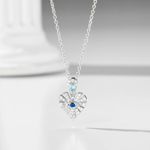 925 Sterling Silver Heart Evil Eye Pendant Necklace For Women Micro Pave Rhinestone Clavicle Chain Fashion Jewelry Gift