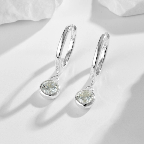 925 Sterling Zilver Minimalistische Druppel Oorbellen Voor Vrouwen Geometrisch Rond Zirconia Ingelegd Goud Zilver Sieraden