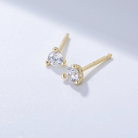 925 Sterling Silver Round Zirconia Stud Earrings For Women Simple Three-Claw Minimalist Sparkling Jewelry Gift