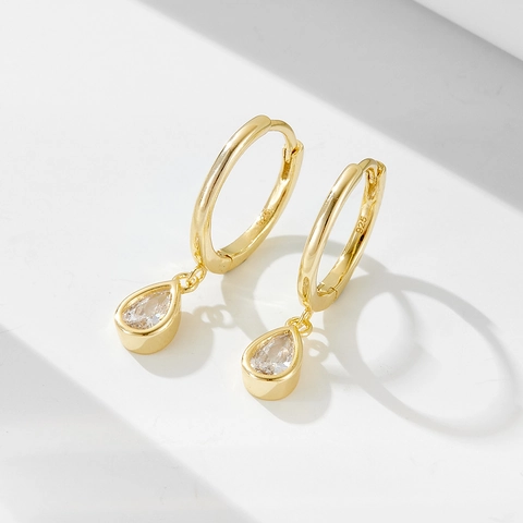 Vintage 925 Sterling Zilveren Traan Zirconia Oorknoppen Voor Dames Vergulde Peer Geslepen Zirconia Hangende Oorbellen