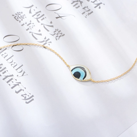 Vintage 14K Gold Plated Copper Evil Eye Bracelet For Women Fashion Blue Enamel Eye Drip Oil Adjustable Link Chain Hand Jewelry Gift