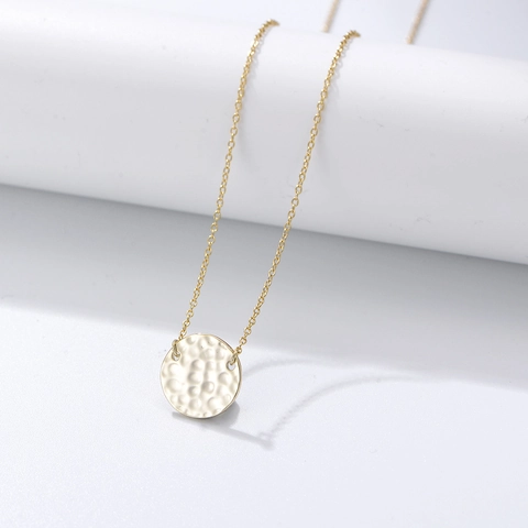925 Sterling Silver Hammered Coin Pendant Necklace For Women Vintage Minimalist Gold Round Disc Clavicle Chain Jewelry