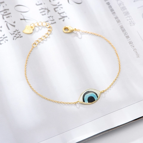 Vintage 14K Gold Plated Copper Evil Eye Bracelet For Women Fashion Blue Enamel Eye Drip Oil Adjustable Link Chain Hand Jewelry Gift