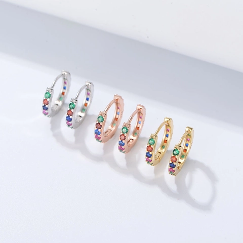 925 Sterling Silver Rainbow Zirconia Hoop Earrings For Women Colorful Huggie Earrings Gold Silver Rose Gold Jewelry Gift