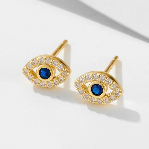 Orecchini a Bottone Malocchio in Argento Sterling 925 per Donna Placcati in Oro con Intarsi in Strass Multicolore Gioielli di Moda