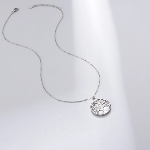Collar de Pendiente de Árbol de la Vida de Plata de Ley 925 con Concha Blanca Natural Diseño Redondo Hueco Joyería Mujer Diario Citas