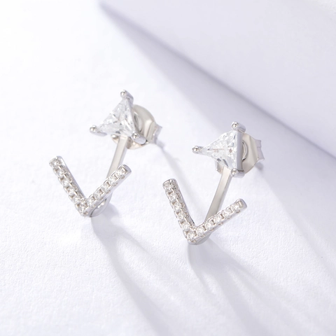 Orecchini a Lobo Geometrici in Argento Sterling 925 con Triangolo Freccia e Strass per Donna Gioielli Moderni a Forma di V Oro Argento