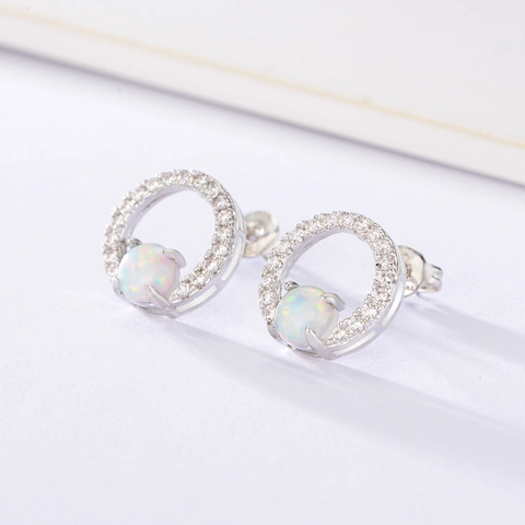 Orecchini a Bottone Tondi a Quattro Griffe Con Opale Artificiale E Perno in Argento Sterling 925 Gioielli in Rame Intarsiati con Strass da Donna