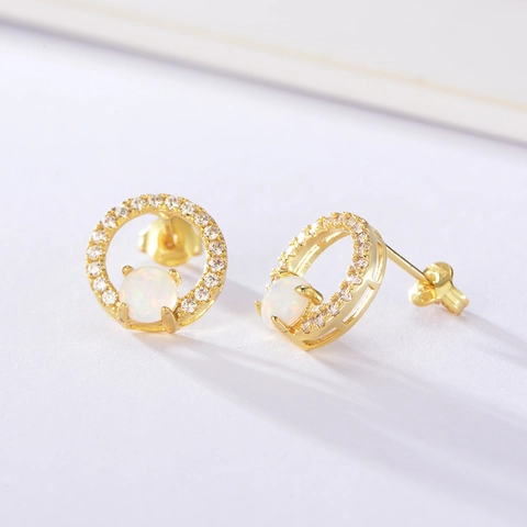 Orecchini a Bottone Tondi a Quattro Griffe Con Opale Artificiale E Perno in Argento Sterling 925 Gioielli in Rame Intarsiati con Strass da Donna