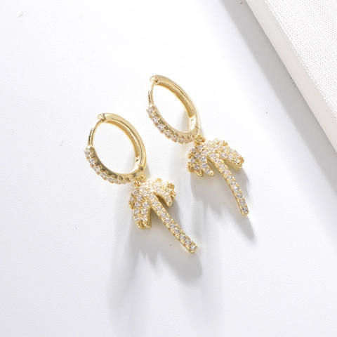 925 Sterling Silver Coconut Tree Drop Earrings For Women Rhinestone Inlaid Tropical Palm Tree Hoop Earrings Beach Jewelry Gift