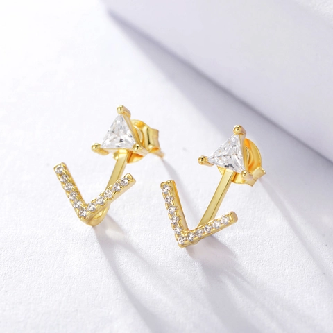 Orecchini a Lobo Geometrici in Argento Sterling 925 con Triangolo Freccia e Strass per Donna Gioielli Moderni a Forma di V Oro Argento