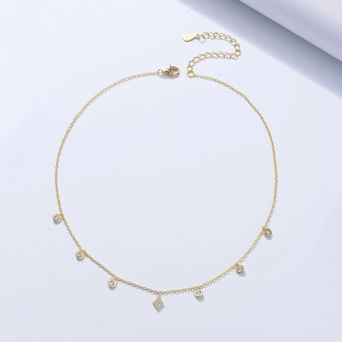 Collar Gargantilla Choker de Plata de Ley S925 Bañado en Oro Con Diamantes de Imitación para Mujer Colgante Geométrico Minimalista Joyas