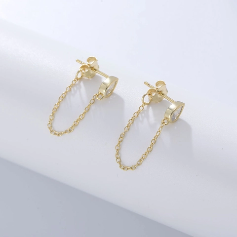 925 Sterling Silver Gold Plated Water Drop Zirconia Chain Earrings For Women Punk Style Pear Cut Zirconia Drop Earrings Jewelry
