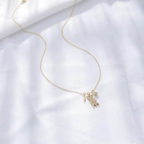 925 Sterling Silver BABE Letter Pendant Necklace For Women Gold Plated Lightning Round Rhinestone Inlaid Fashion Jewelry