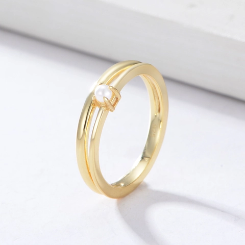 Anello a Doppio Strato in Argento Sterling 925 Con Perla per Donna Placcato Oro Geometrico Elegante Minimalista Gioielli Regalo