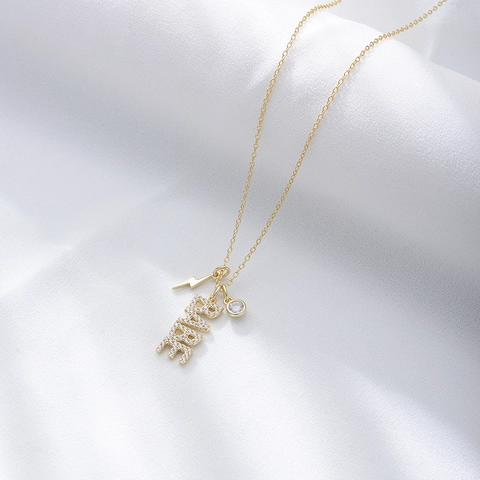 925 Sterling Silver BABE Letter Pendant Necklace For Women Gold Plated Lightning Round Rhinestone Inlaid Fashion Jewelry