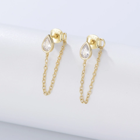 925 Sterling Silver Gold Plated Water Drop Zirconia Chain Earrings For Women Punk Style Pear Cut Zirconia Drop Earrings Jewelry