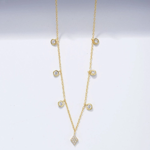 Collar Gargantilla Choker de Plata de Ley S925 Bañado en Oro Con Diamantes de Imitación para Mujer Colgante Geométrico Minimalista Joyas