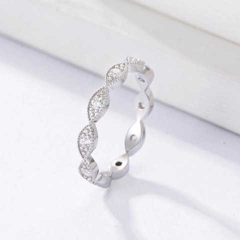 Bague en Argent Sterling S925 Marquise Mauvais Œil Zirconia Pour Femmes Vintage Bordure Milgrain Anneau Géométrique Incrusté Bijoux