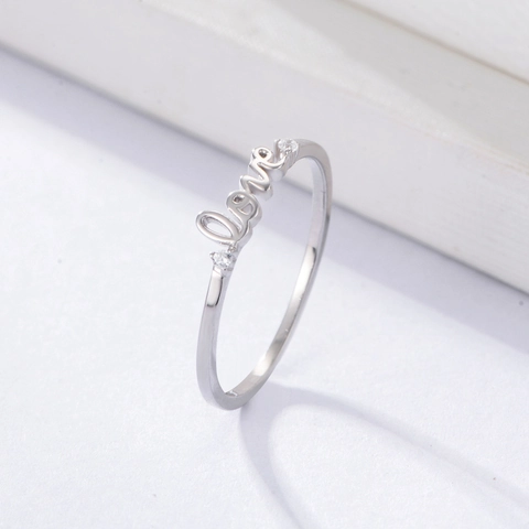 Anello in Argento Sterling 925 Lettera Love Per Donna Intarsiato Zirconia Placcato Oro Argento Minimalista Alfabeto Anello di Moda