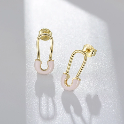 925 Sterling Silver Safety Pin Stud Earrings Personalized Colorful Enamel Paperclip Earrings For Women Individual INS Style Jewelry Gift