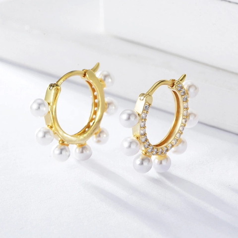 Orecchini a Cerchio Rotondi in Argento Sterling 925 Con Perla Artificiale e Strass Eleganti Orecchini a Cerchio Oro Argento Gioielli Donna