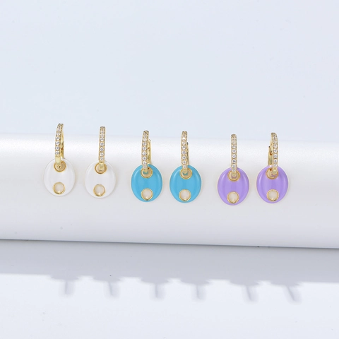 925 Sterling Silver Pig Nose Drop Earrings For Women Inlaid Rhinestone Colorful Drip Oil Enamel Geometric Fashion Jewelry