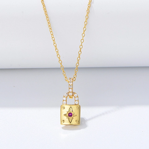 925 Sterling Silver Starburst Lock Pendant Necklace For Women Minimalist Rhinestone Inlaid Clavicle Chain Fashion Jewelry Gift