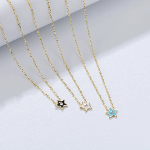 925 Sterling Zilveren Ster Hanger Ketting Voor Vrouwen Mode Verguld Emaille Strass Sleutelbeen Ketting Sieraden Cadeau
