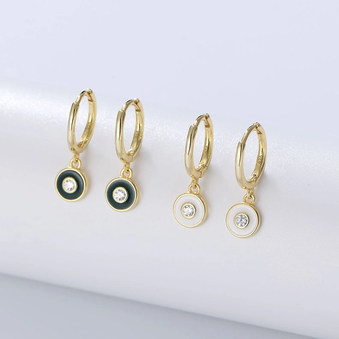 Orecchini a Cerchio Rotondi in Argento Sterling 925 Smalto Strass per Donna Orecchini Pendenti Geometrici a Forma di C Gioielli
