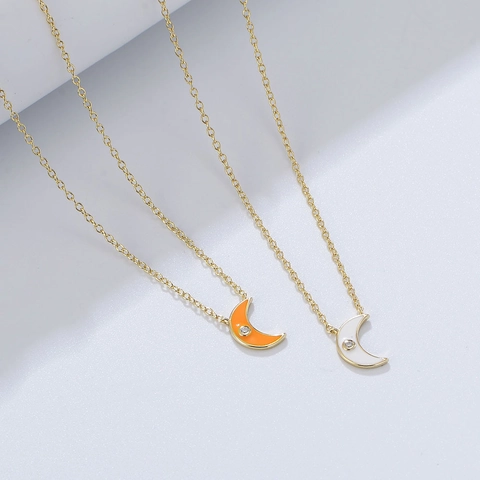 925 Sterlingsilber Sichelmond Anhänger Halskette Für Damen Vergoldet Emaille Strass Choker Minimalistischer Schmuck Geschenk