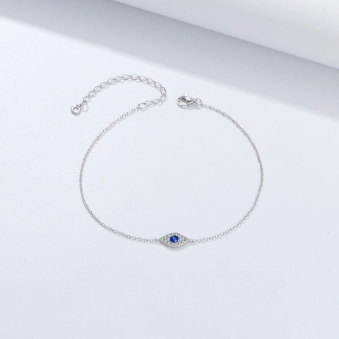 Braccialetto Occhio del Diavolo in Argento Sterling 925 Vintage per Donna Cavigliera Intarsiata in Zirconia Oro Argento