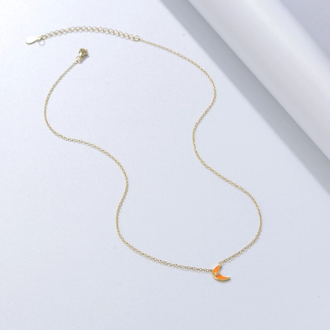925 Sterlingsilber Sichelmond Anhänger Halskette Für Damen Vergoldet Emaille Strass Choker Minimalistischer Schmuck Geschenk