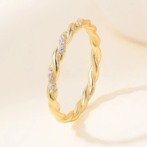 925 Sterling Silver Twisted Rope Ring Minimalist Inlaid Rhinestone Gold Silver Color Finger Ring Fashion Jewelry For Women Gift