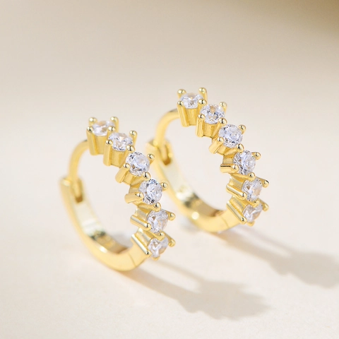 925 Sterling Silver C-Shaped Hoop Earrings For Women Geometric Sparkling Zirconia Inlaid Circle Ear Buckle Gold Silver Plated Fashion Jewelry