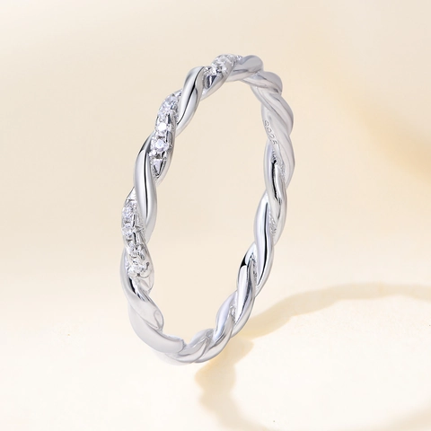 925 Sterling Silver Twisted Rope Ring Minimalist Inlaid Rhinestone Gold Silver Color Finger Ring Fashion Jewelry For Women Gift