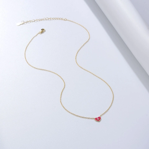 925 Sterling Silver Heart Pendant Necklace For Women Colorful Enamel Rhinestone Inlaid Minimalist Choker Fashion Jewelry