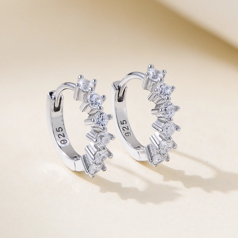 925 Sterling Silver C-Shaped Hoop Earrings For Women Geometric Sparkling Zirconia Inlaid Circle Ear Buckle Gold Silver Plated Fashion Jewelry