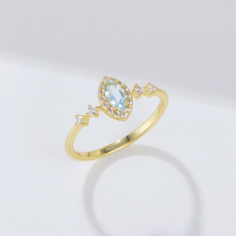 Anello in Argento Sterling 925 con Topazio Celeste Marquise per Donna Placcato in Oro Zirconia Halo Geometrico Lusso Gioielli