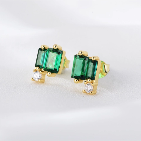 925 Sterling Silver Emerald Cut Green Zirconia Stud Earrings For Women Vintage Geometric Gold Silver Rhinestone Earrings