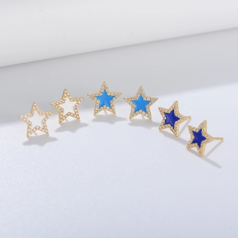 925 Sterling Silver Star Stud Earrings For Women Rhinestone Inlaid Enamel Star Earrings Fashion Minimalist Jewelry Gift