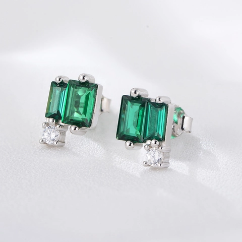 925 Sterling Silver Emerald Cut Green Zirconia Stud Earrings For Women Vintage Geometric Gold Silver Rhinestone Earrings