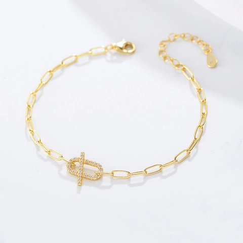 925 Sterling Silver Geometric Circle Chain Bracelet For Women Western Fashion Rhinestone Inlaid Minimalist Silver Chain Jewelry Gift