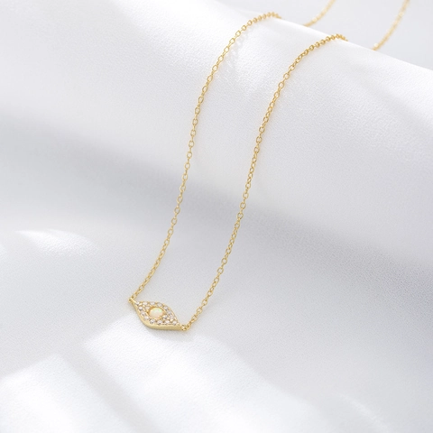 925 Sterling Silver Evil Eye Necklace For Women Gold Plated Opal Rhinestone Pendant Adjustable Chain Jewelry Gift