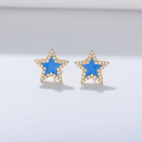 925 Sterling Silver Star Stud Earrings For Women Rhinestone Inlaid Enamel Star Earrings Fashion Minimalist Jewelry Gift