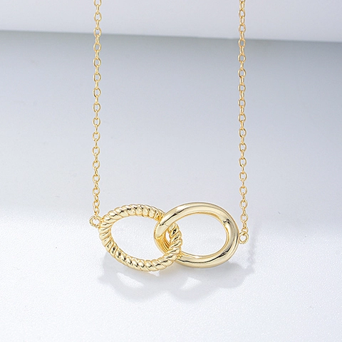 Collar con Colgante de Doble Círculo Entrelazado Geométrico de Plata de Ley 925 Textura Retorcida Gargantilla Minimalista Joyería Mujer