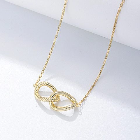 Collar con Colgante de Doble Círculo Entrelazado Geométrico de Plata de Ley 925 Textura Retorcida Gargantilla Minimalista Joyería Mujer
