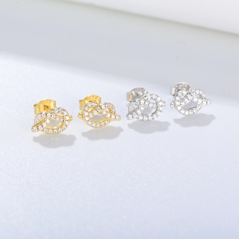Pendientes de Botón de Nudo de Plata de Ley 925 para Mujer Incrustados con Circonia Joyería de Oreja Geométrica Minimalista de Moda Regalo