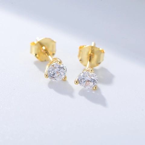 Pendientes de Botón de Plata de Ley S925 con Circonia Redonda para Mujer Engaste de 3 Garras Minimalista Geométrico Joyería