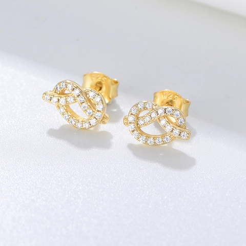 Pendientes de Botón de Nudo de Plata de Ley 925 para Mujer Incrustados con Circonia Joyería de Oreja Geométrica Minimalista de Moda Regalo